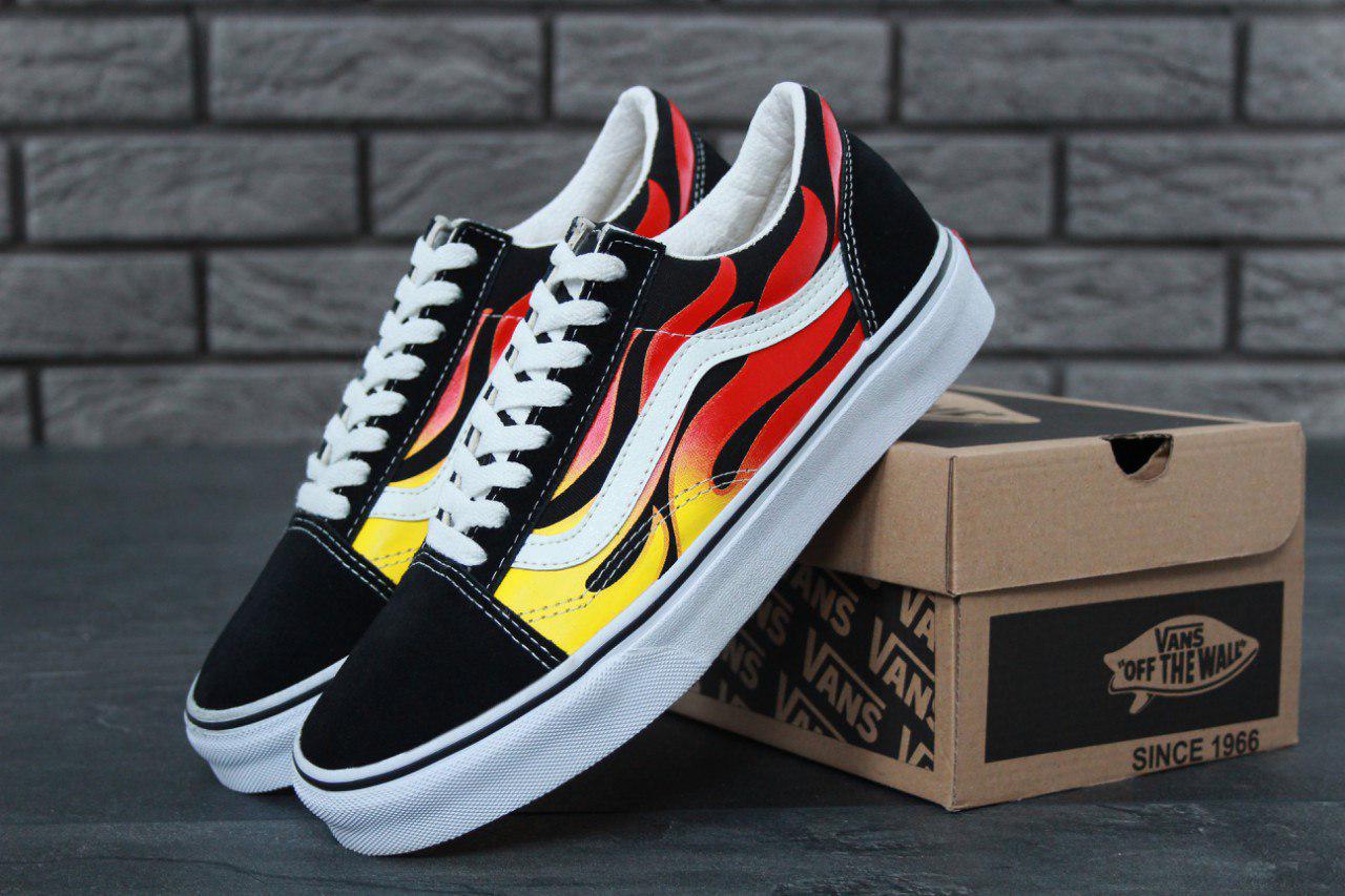 Кеды Vans Old Skool Flame Ванс Олд Скул огненные с принтом пламя мужские женские подростковые - фото 1 - id-p1474793532