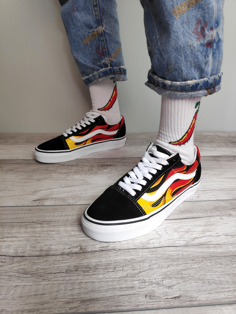 Кеды Vans Old Skool Flame Ванс Олд Скул огненные с принтом пламя мужские женские подростковые - фото 10 - id-p1474793532