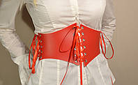 Стильный женский корсет-портупея из искусственной кожи на завязках. Красный