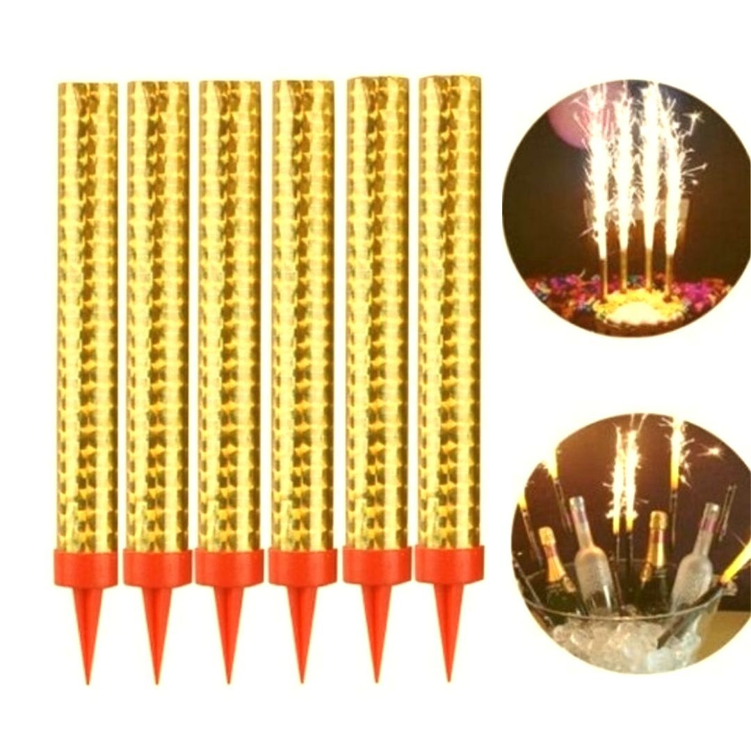 Свічки для торта Холодний фонтан 12 см золотисті 6 шт