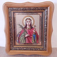 Икона Екатерина святая великомученица, лик 15х18 см, в светлом деревянном киоте