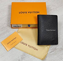 Шкіряна обкладинка для документів паспорта Louis Vuitton Луї Віттон чорна, шкіряні брендові аксесуари