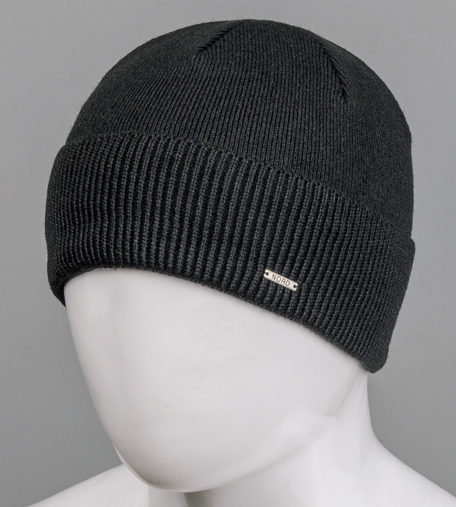 В'язана шапка з відворотом на флісі Nord (181018), Чорний, фото 1