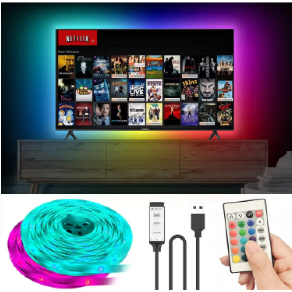 Світлодіодна стрічка 2м + пульт ДК USB LED 7572 2м RGB Чорний
