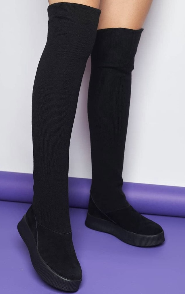 Жіночі стильні зимові черевики — панчохи Tom Ford із натуральної замші чорного кольору