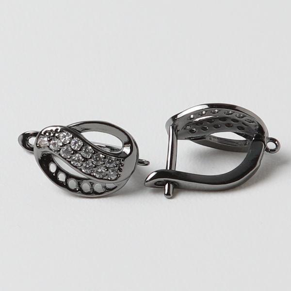 Швензи англійський замок, ювелірний сплав, стрази, колір: чорний, розмір: 16х11х12мм (2 шт.), фото 1