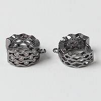 Швензи замок конго, ювелірний сплав, стрази, колір: чорний, розмір: 14х7х13мм (2 шт.)