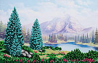 Набор для вышивки бисером "Живописные Карпаты " горы, лес, речка, поле, туман, частичная выкладка, 46.5x30 см