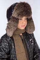 Хутряна шапка для хлопчика з натуральним хутром (46-60р) у кольорах 5-010 чорний/коричневий меллировка(46-60), фото 2