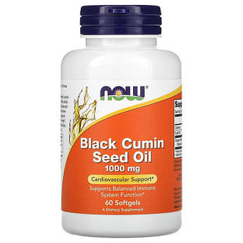 Олія насіння чорного кмину 1000 мг Now Foods Black Cumin Seed Oil для імунітету 60 капсул