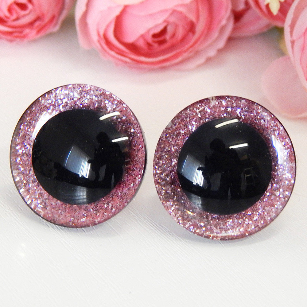 Вічка для іграшок блискучі, трапеція, 16 мм + кріплення, рожеві (2 шт)