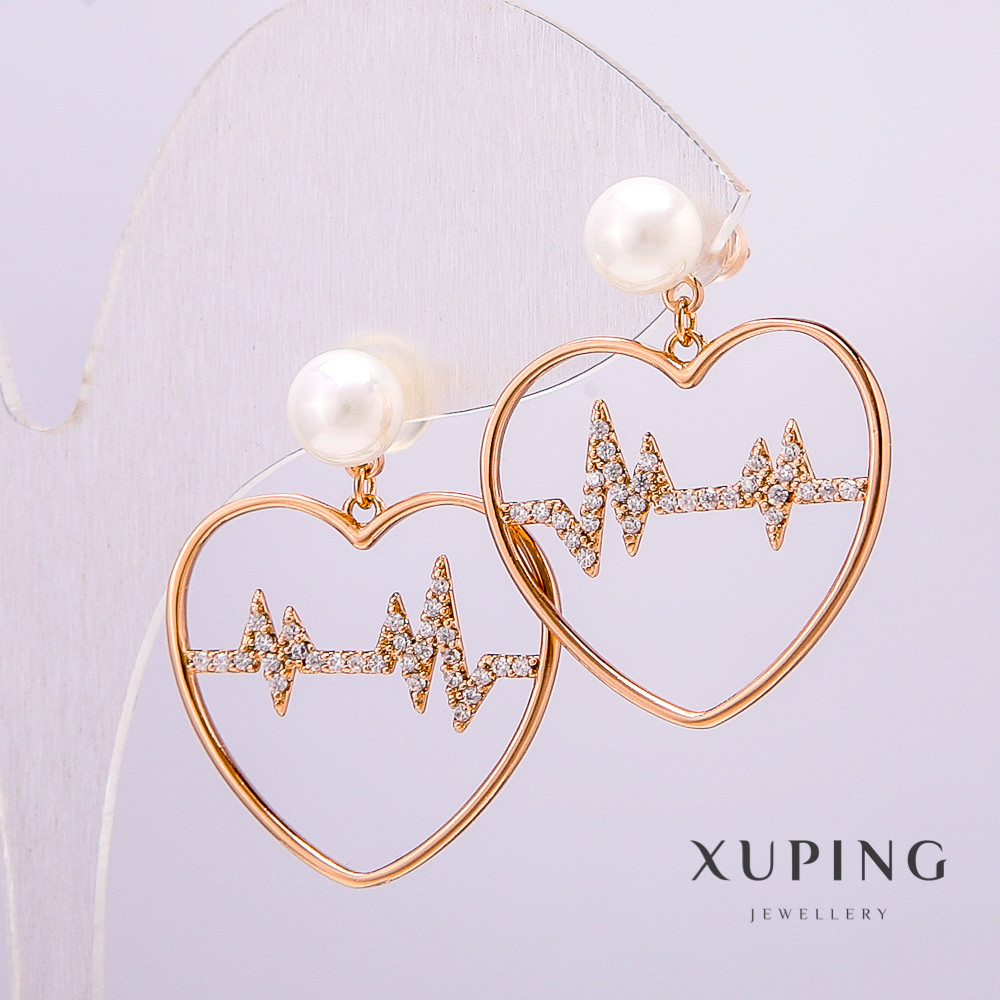 Сережки Xuping Позолота 18к з перлиною 6мм + - та білими стразами 26х21мм + -