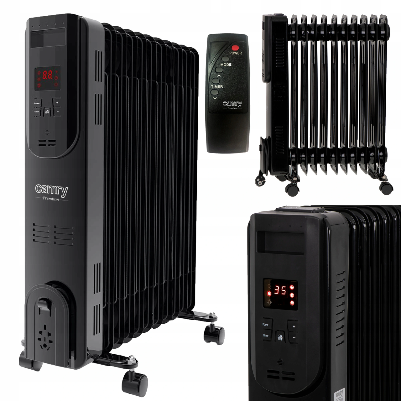 Масляний радіатор, обігрівач Camry CR 7813 (2500Вт, пульт, дисплей, таймер, 11 ребер, Польща), фото 1