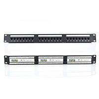 Патч-панель RITAR 24 порти UTP DUAL кат 5Е 19" 1U неекранована чорна, з заднім організатором кабелю Q25