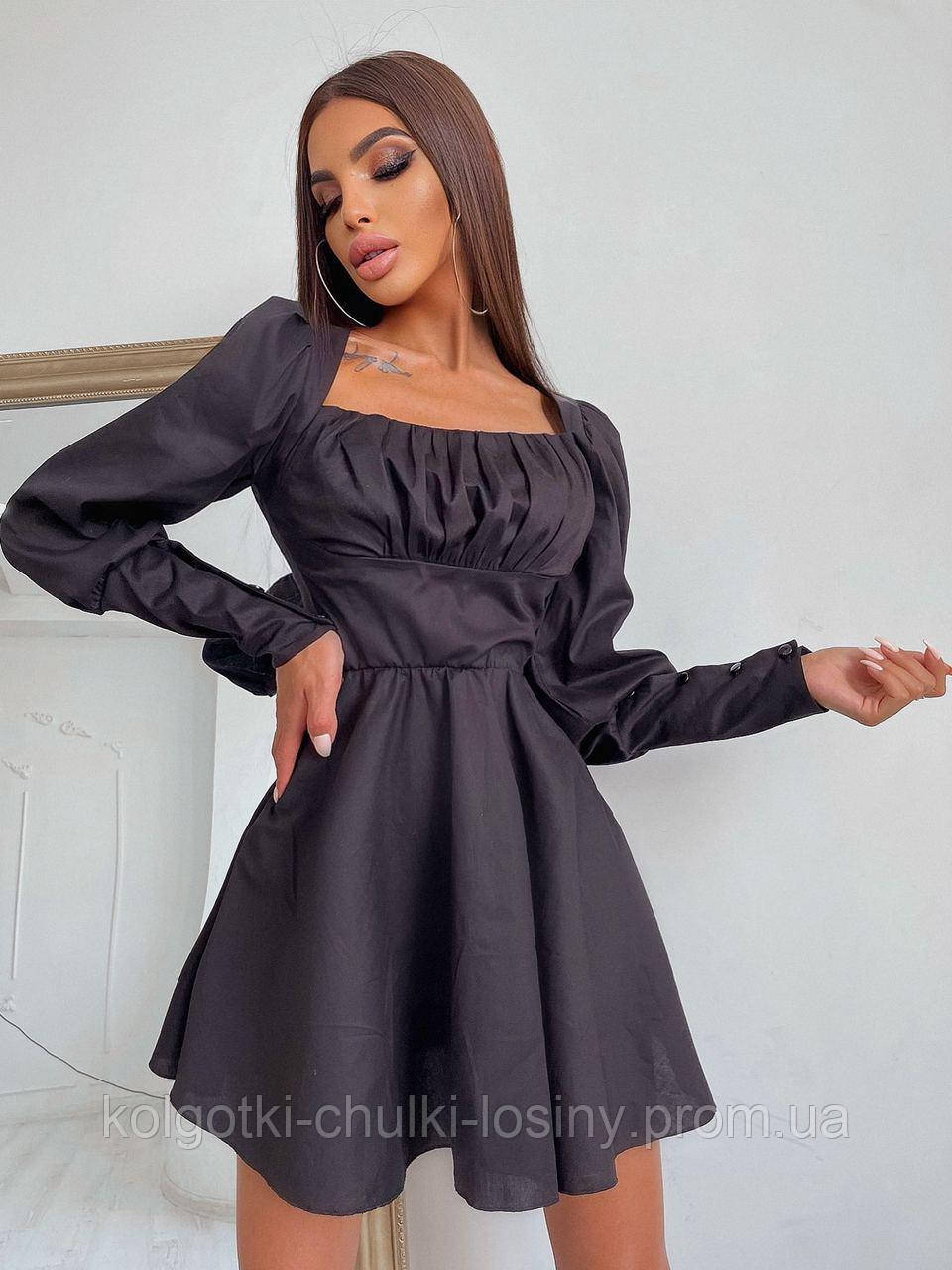 Комплект: платье с объемными рукавами + сарафан, разные цвета Черный, S - фото 1 - id-p1475215118