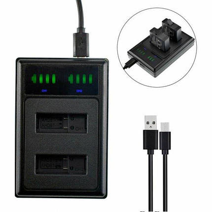 Зарядний пристрій Alitek LCD USB для двох акумуляторів GoPro Hero 9 AHDBT-901, фото 1