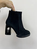 Эксклюзивные женские ботинки натуральная замша, черные замшевые ботинки. Весенние ботильоны, деми