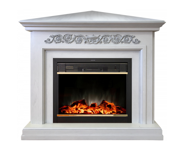 Кутовий каминокомплект Fireplace Пабло Білий ефект мерехтливих дров зі звуком і обігрівом