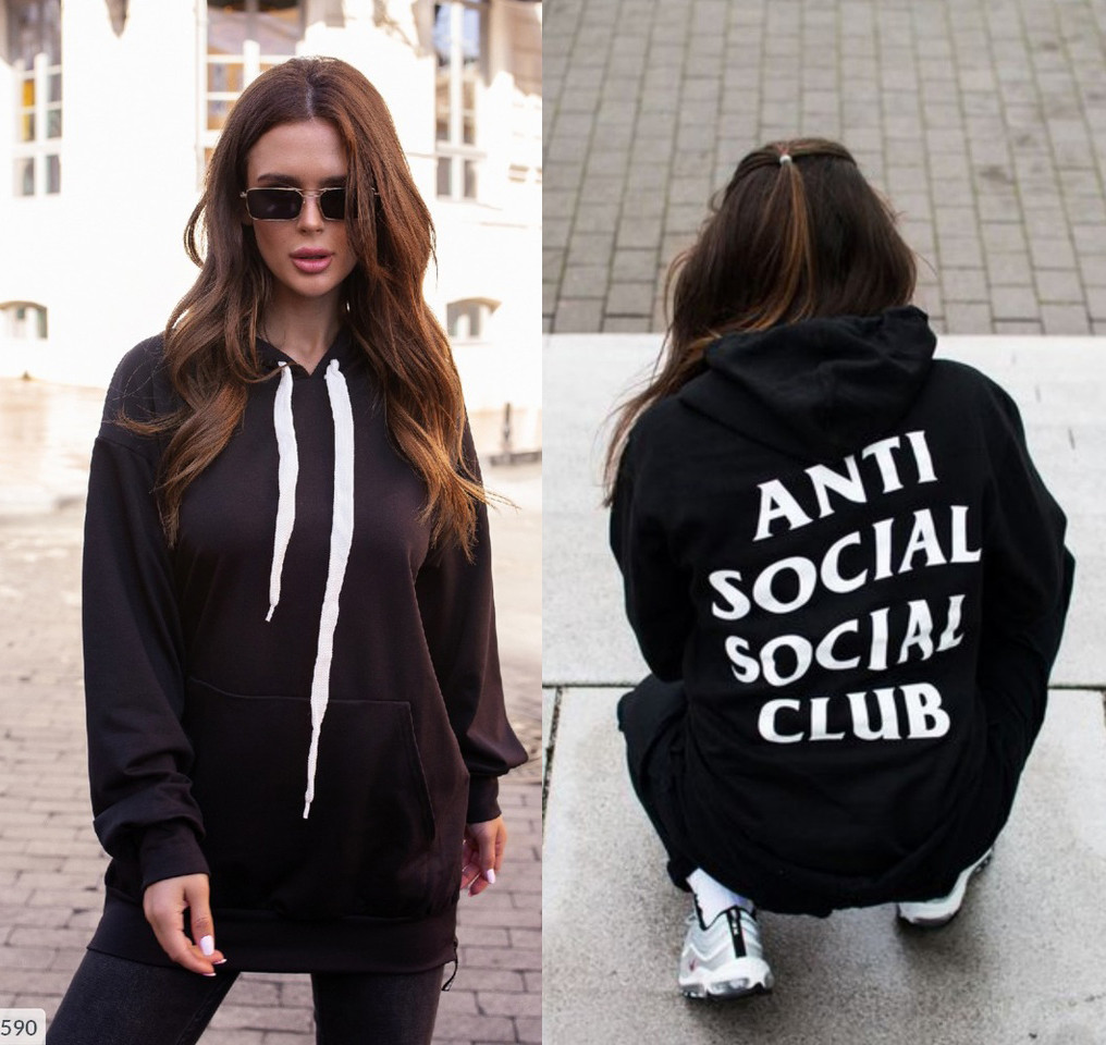 Жіноча худі на флісі з принтом "Anti social social club"