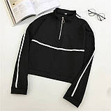 Жіноча коротка кофта з блискавкою і лампасами демісезонна, фото 2