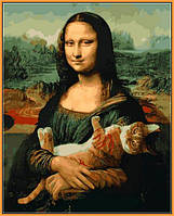 Картини по номерам 40х50 см. Babylon Premium (кольорове полотно + лак) Мона Ліза з котом (NB 1315)
