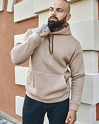 Кофта чоловіча зимова as тепла на бежеві бежеві худі тринитка на флісі толстовка кенгуру з капюшоном