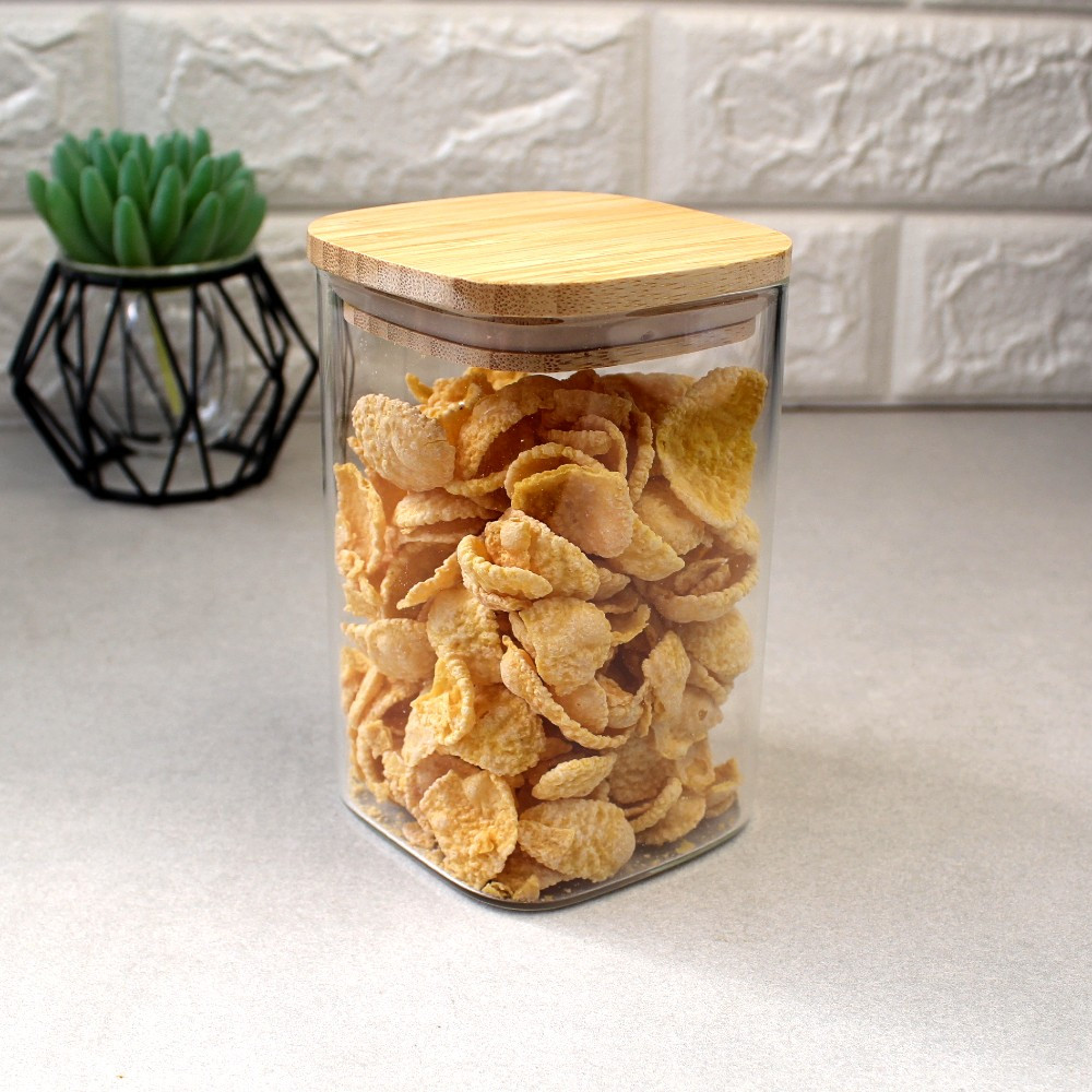 Прямокутна скляна банка для зберігання з бамбуковою кришкою 480 мл Ardesto Fresh