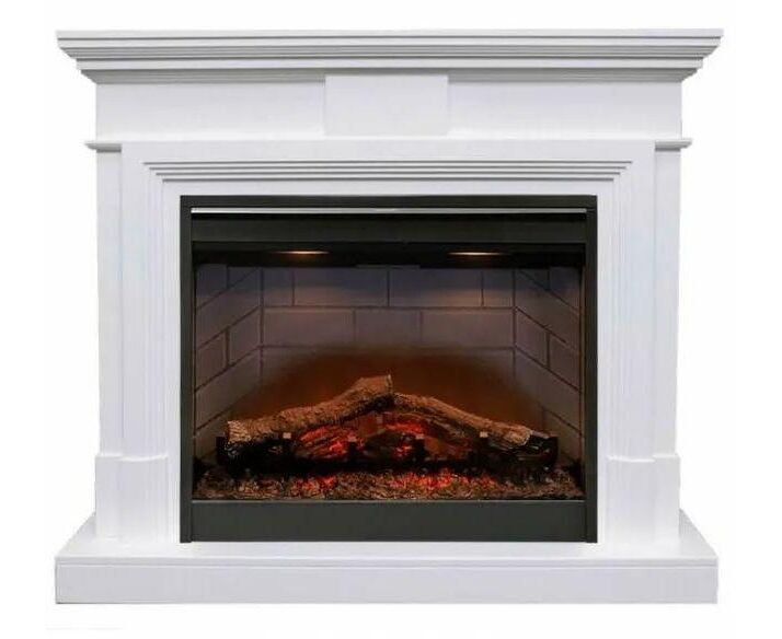Класичний каминокомплект Fireplace Рембрандт Білий з ефектом живого вогню зі звуком і обігрівом