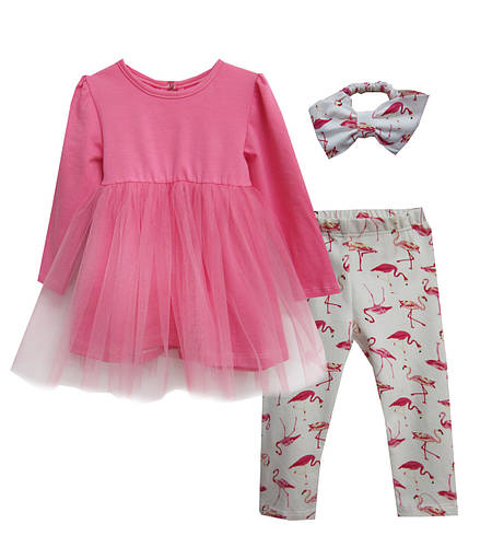 Нарядный комплект(платье, леггинсы, чепчик) для девочки фламинго, цена ...
