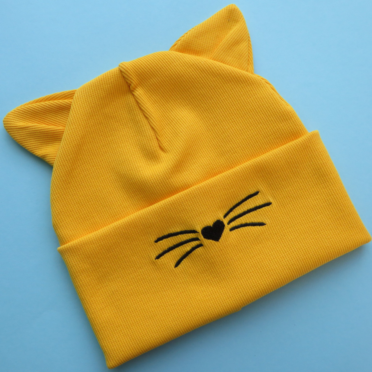 Трикотажна весняна бавовняна шапка Kito з вишивкою, жовта, фото 1
