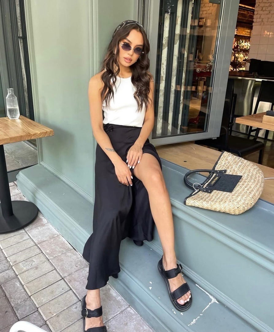 Жіноча шовкова спідниця на запах довга, фото 1