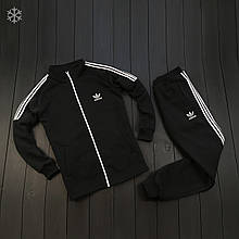 Спортивний костюм чоловічий зимовий Adidas Winter чорний теплий на флісі Кофта + Штани Адідас