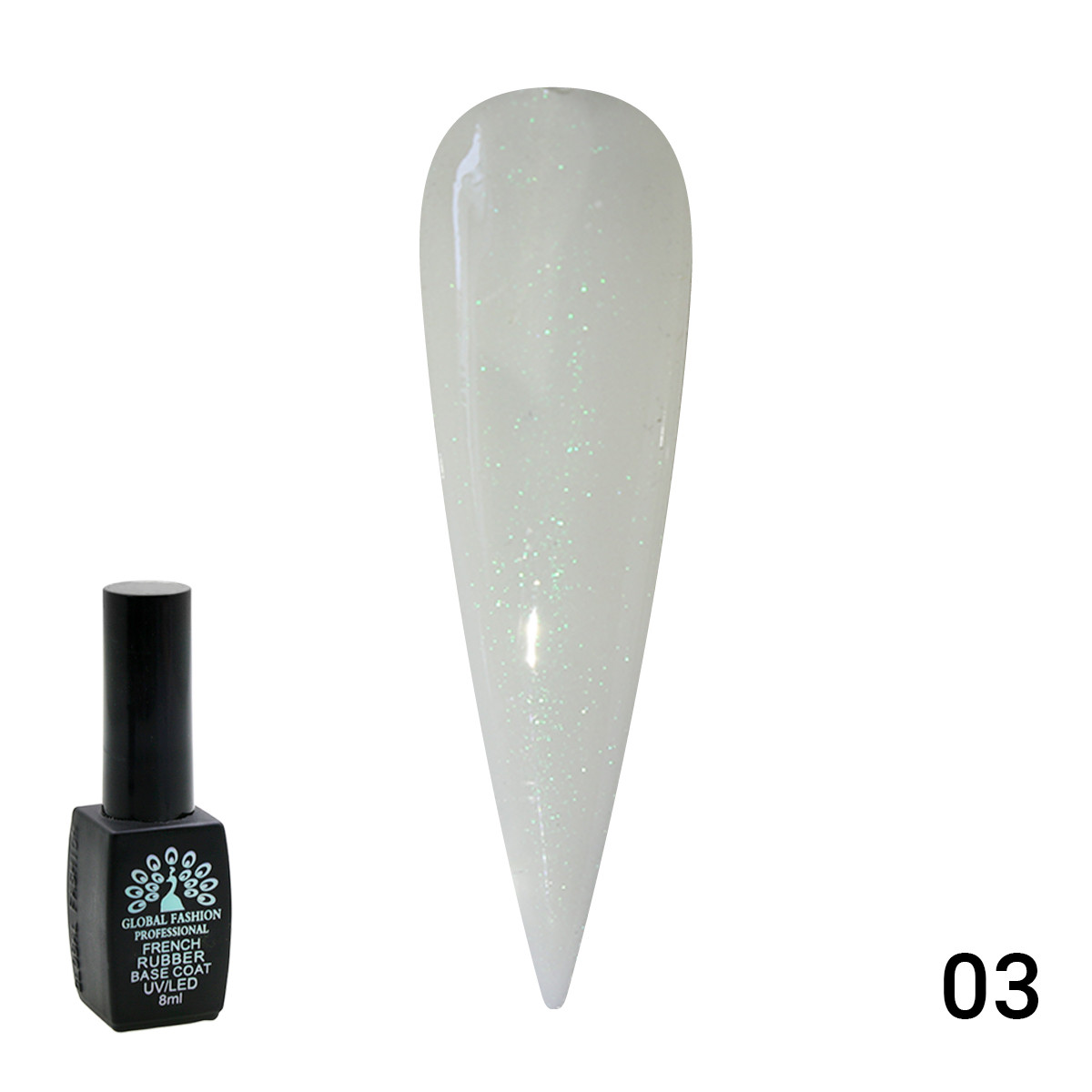 Каучукова база для гель лаку молочна з шиммером, Rubber Base Coat French, 8 мл 03, фото 1