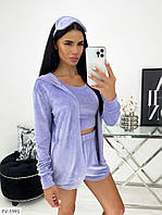 Жіноча велюрова піжама-трійка з шортами майкою і кофтою