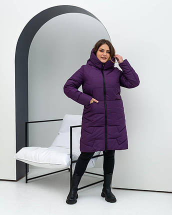 Зимова жіноча куртка подовжена вільного силуету 48-62р, фіолетовий, фото 2