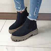 Женские ботинки демисезонные замшевые темно-синие 40