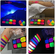 Аквагрим неоновий Papa Kiss 8 кольорів палітра, фото 2