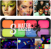 Аквагрим неоновий Papa Kiss 8 кольорів палітра, фото 3