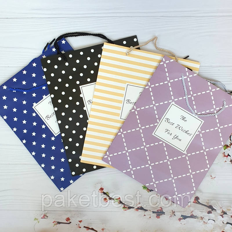 Картонний Пакет(18х23х10) Середній Микс4 кольору, фото 1