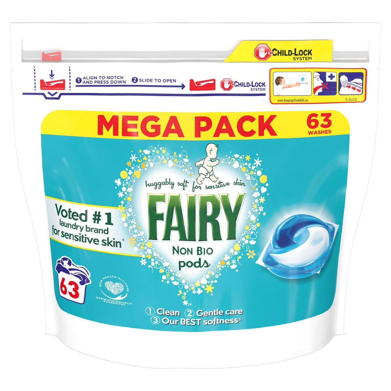 Капсули для прання універсальної білизни дитячого гіпоаллергенний Fairy Non Bio 63 шт, фото 1