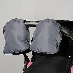 Муфта рукавички роздільні, на коляску / санки, універсальна, для рук, чорний фліс (колір - сірий)