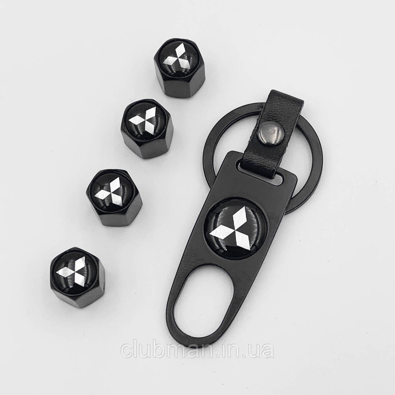 Захисні ковпачки на ніпеля MITSUBISHI з брелоком (Міцубісі) 4 шт чорні