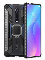 Противоударный чехол для Xiaomi Mi 9T \ 9T Pro черный бампер с кольцом подставкой