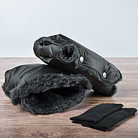 Муфта рукавички раздельные, на коляску / санки, универсальная, для рук, черный искуственный мех(цвет - черный)