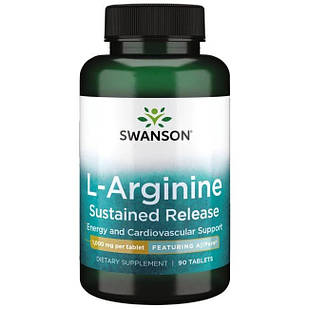 Swanson L-Arginine AjiPure Аргінін з Японської сировини Ajinomoto 1000 мг, 90 таб повільного вивільнення