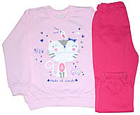 Піжама тепла для дівчаток, рожева з котиком, зріст 110 см, Ля-ля