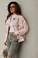Современная куртка-рубашка в клетку кашемировая 42-48 размеры разные расцветки Розовый, 42