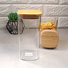 Прямокутна скляна банка для зберігання з бамбуковою кришкою 700 мл Ardesto Fresh, фото 3