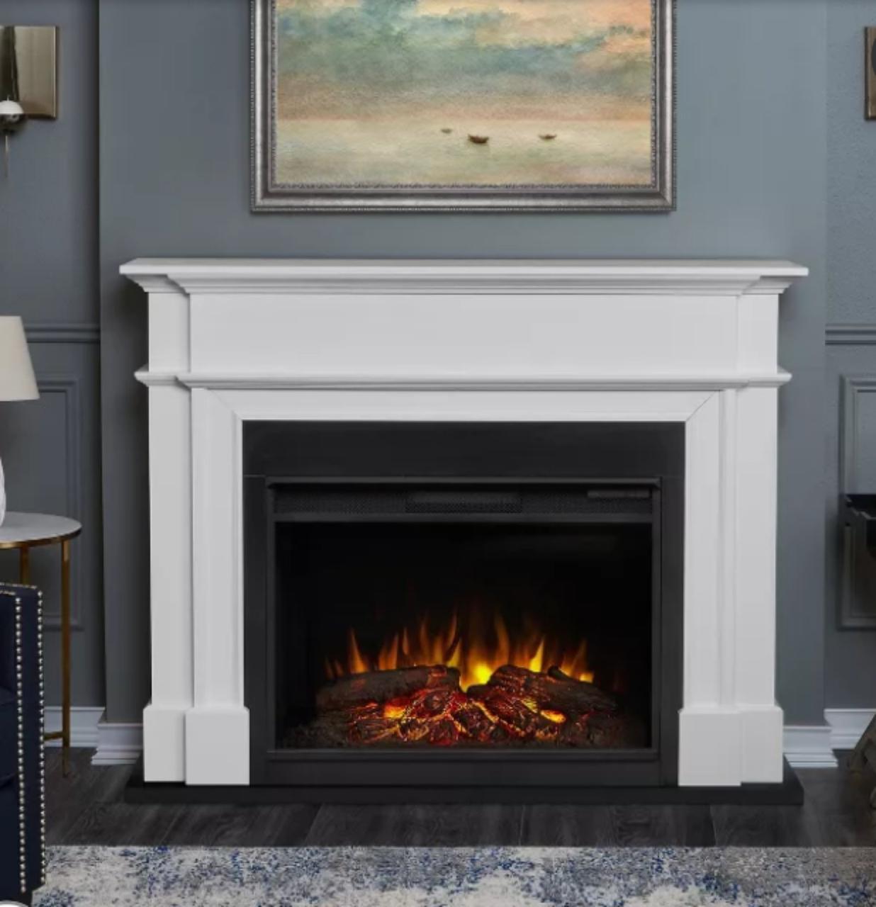Класичний каминокомплект Fireplace Шуберт 28 Білий з ефектом живого вогню зі звуком і обігрівом