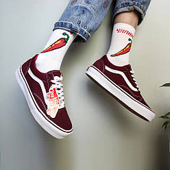 Чоловічі кеди Vans Old Skool Взуття Ванс Олд Скул бордові замшеві яскраві кросівки